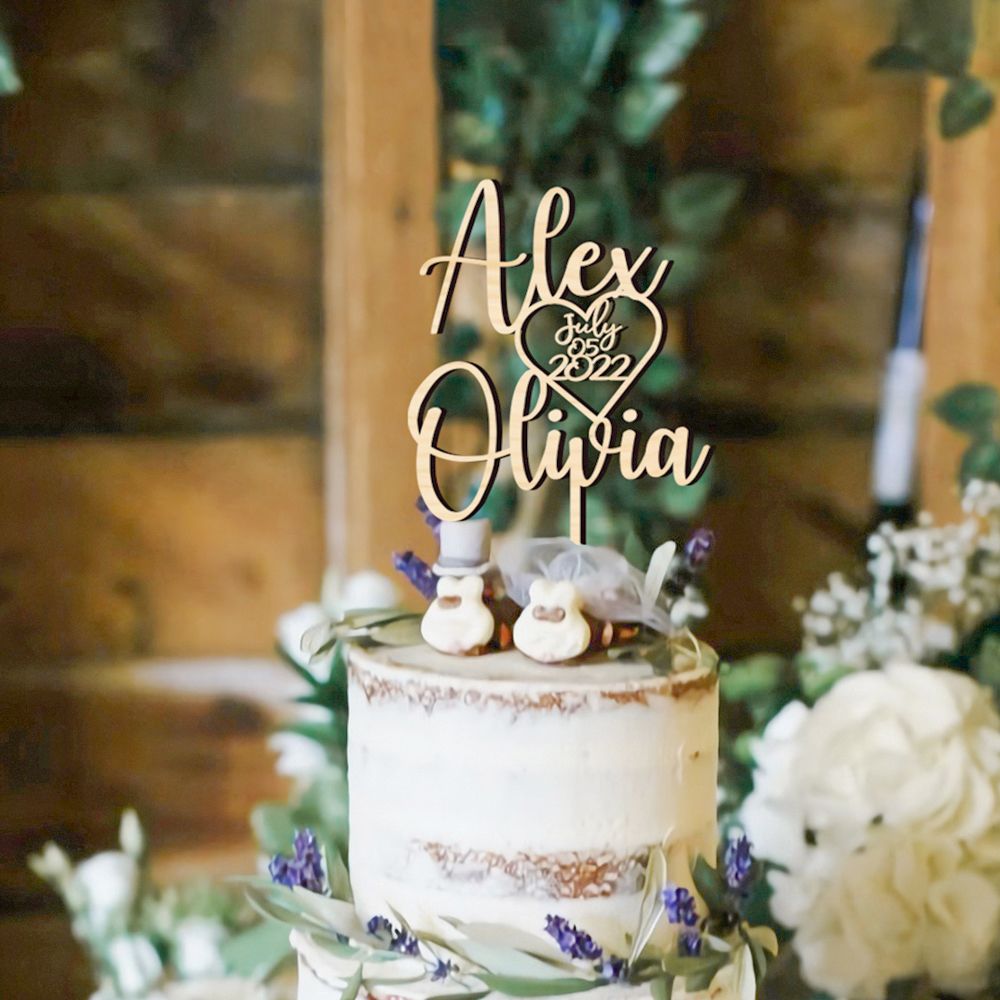 Wedding Supply Rentals - パーソナライズされたウェディングミスター&ミセスケーキトッパー木製ハッピーバースデーケーキトッパー素朴な結婚式婚約パーティー記念日用品