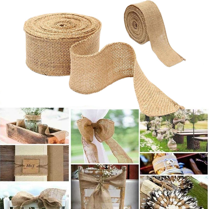 Wedding Supply Rentals - 天然ジュート黄麻布リボン,ロールあたり2m,工芸品,素朴なヴィンテージの装飾,結婚披露宴,diy,ホームクリスマスイフト包装用品