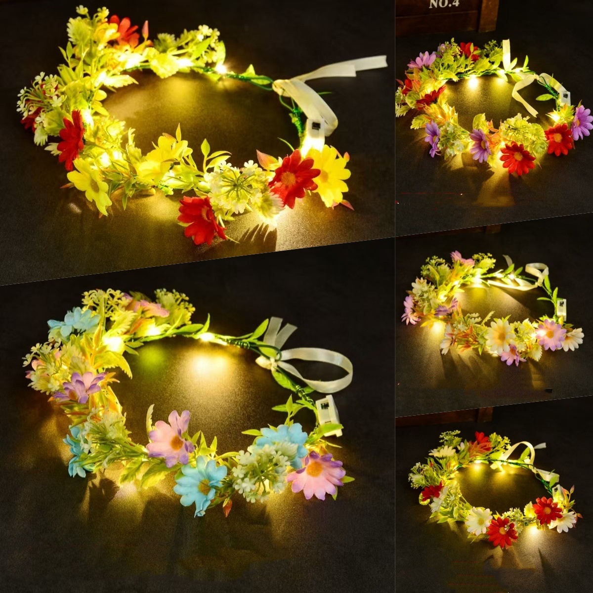 Wedding Arch Flower - LEDライトアップフラワークラウンヘッドバンド、光る花輪ヘッドピース、子供と大人のためのウェディングパーティーヘアアクセサリー、写真撮影用小道具