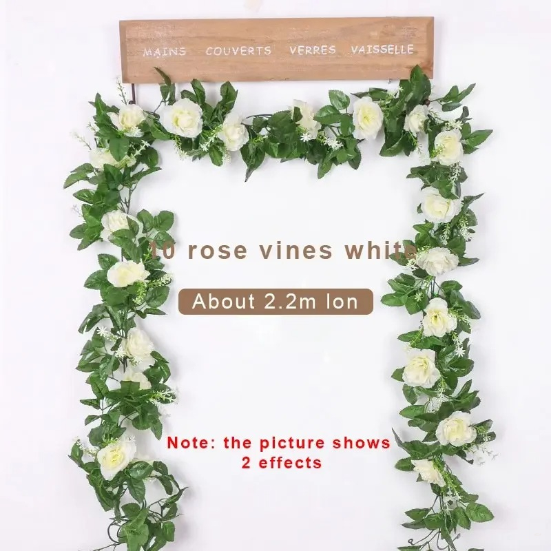 Wedding Arch Flower - 1 個 2.2 メートル人工白い花フェイクハンギングフェイクつる植物葉人工花輪花結婚式の装飾