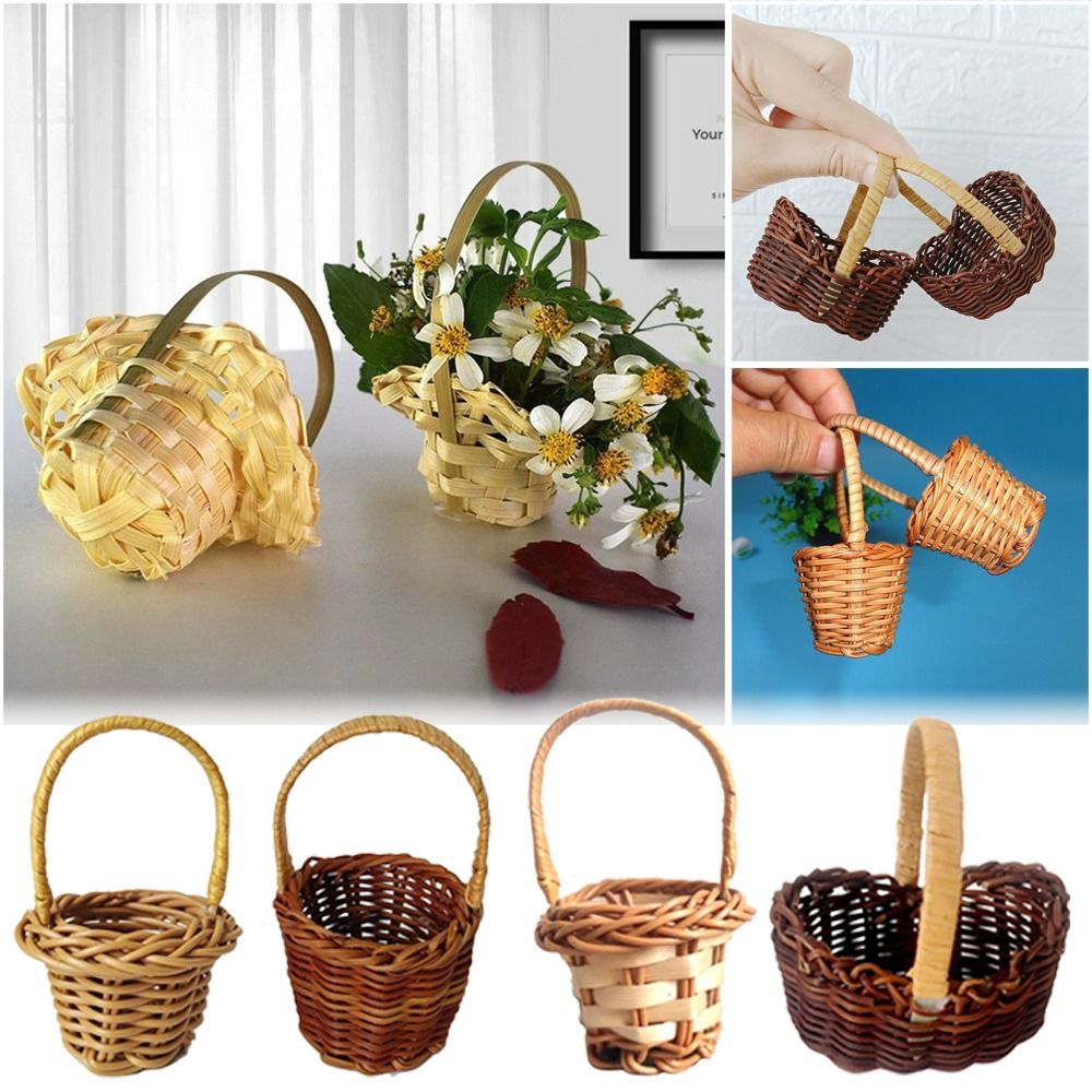 Wedding Hampers - ハンドル付きミニ編み込みフラワーバスケット、ハンドヘルド配置バスケット、結婚式の装飾品、パーティー用品、アクセサリー