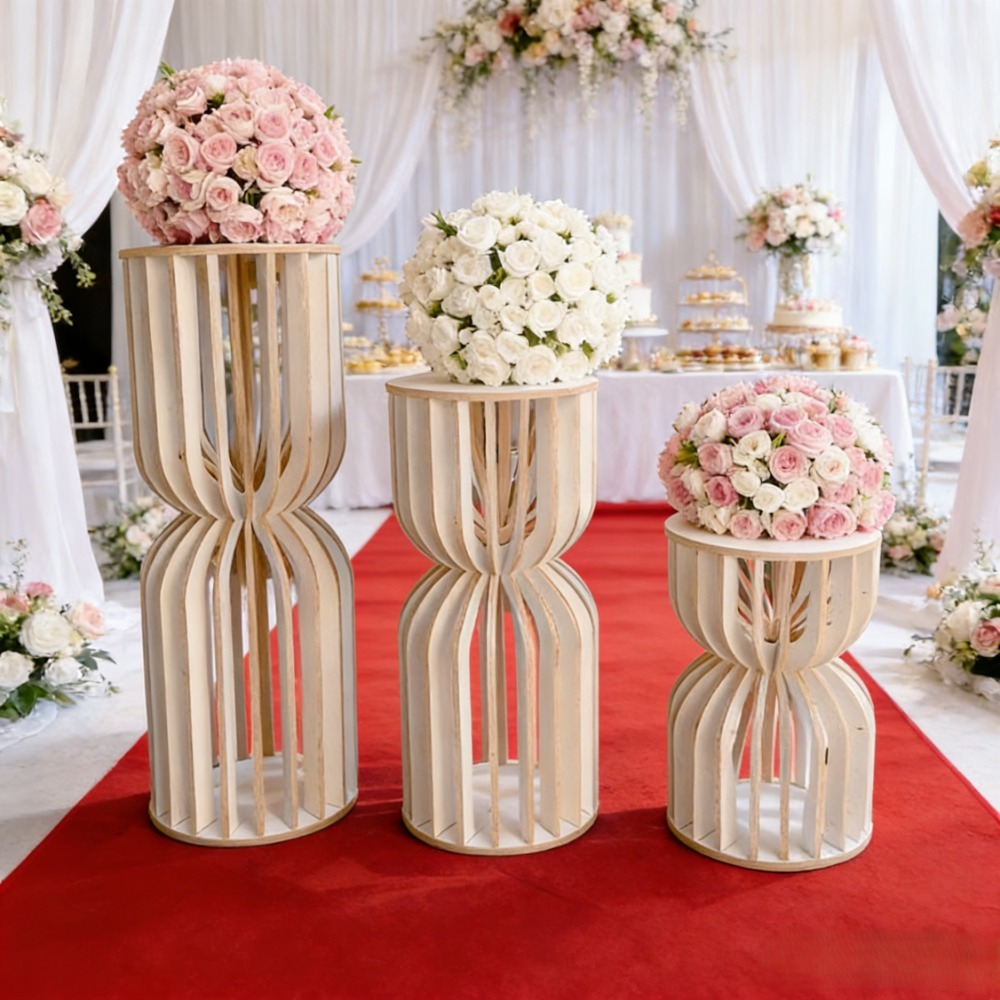 Wedding Supply Rentals - 木製ローマ風柱型ウェディングフラワー スタンド、素朴な誕生日ケーキディスプレイ＆デザートテーブルセンターピース、パーティーイベント用品
