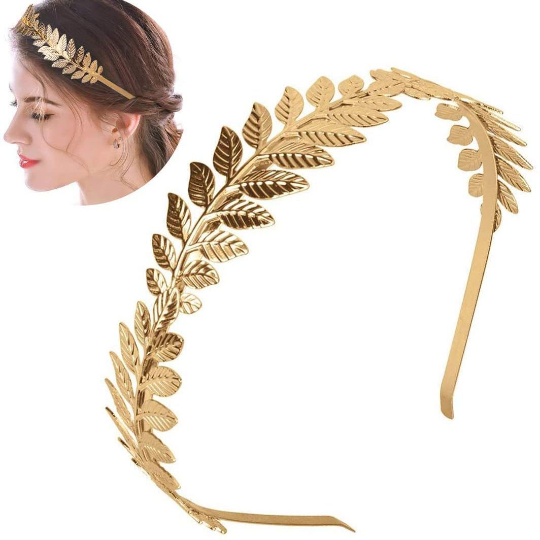 Wedding Supply Store - バロックゴールデンメタルリーフヘッドバンドかぶとクラウンティアラ頭飾りローマの女神ギリシャの髪の宝石の花嫁のウェディングアクセサリー