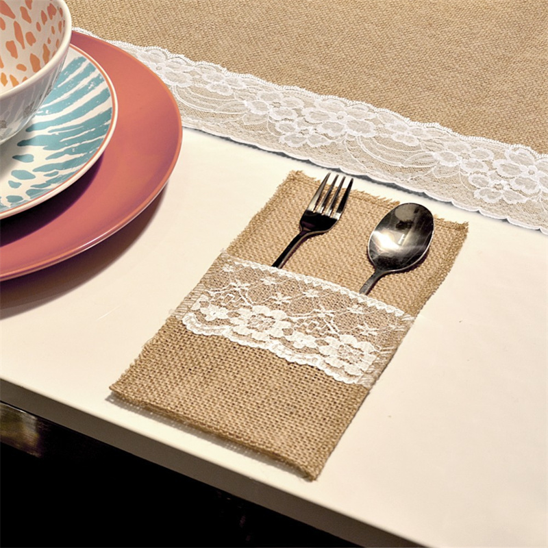 黄麻布レースカトラリーポーチヘシアン素朴なジュート食器ナイフ - Wedding Supply Rentals のレビューと価格