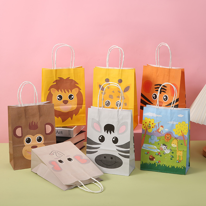 誕生日パーティーのための紙のトートバッグ、かわいい漫画、動物 - Wedding Zoo のレビューと価格