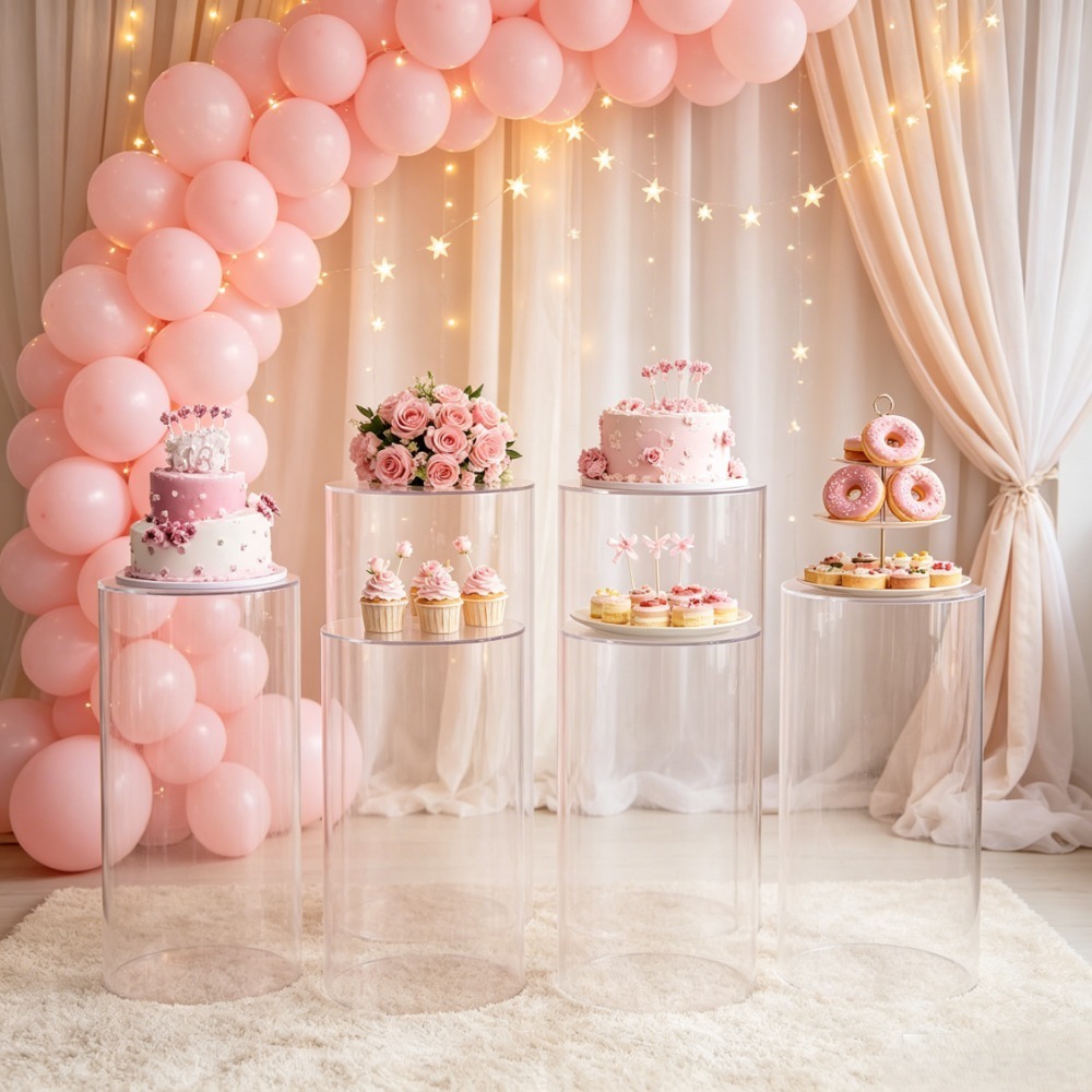 3/5個入り ホワイトシリンダー台座、ウェディングパーティー - Wedding Party Supply のレビューと価格