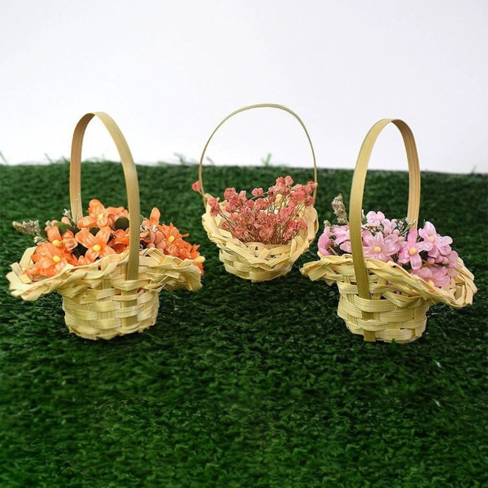 ハンドル付きミニ編み込みフラワーバスケット、ハンドヘルド配置 - Wedding Hampers のレビューと価格
