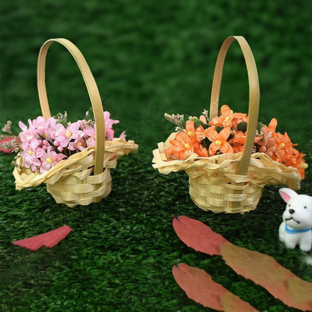 ハンドル付きミニ編み込みフラワーバスケット、ハンドヘルド配置 - Wedding Hampers のレビューと価格