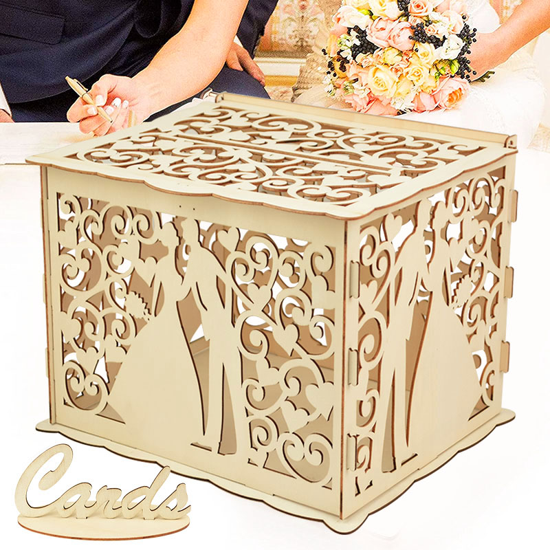 結婚式の木製ギフトカードボックス ロック付き 中空ミスター& - Wedding Supply Rentals のレビューと価格