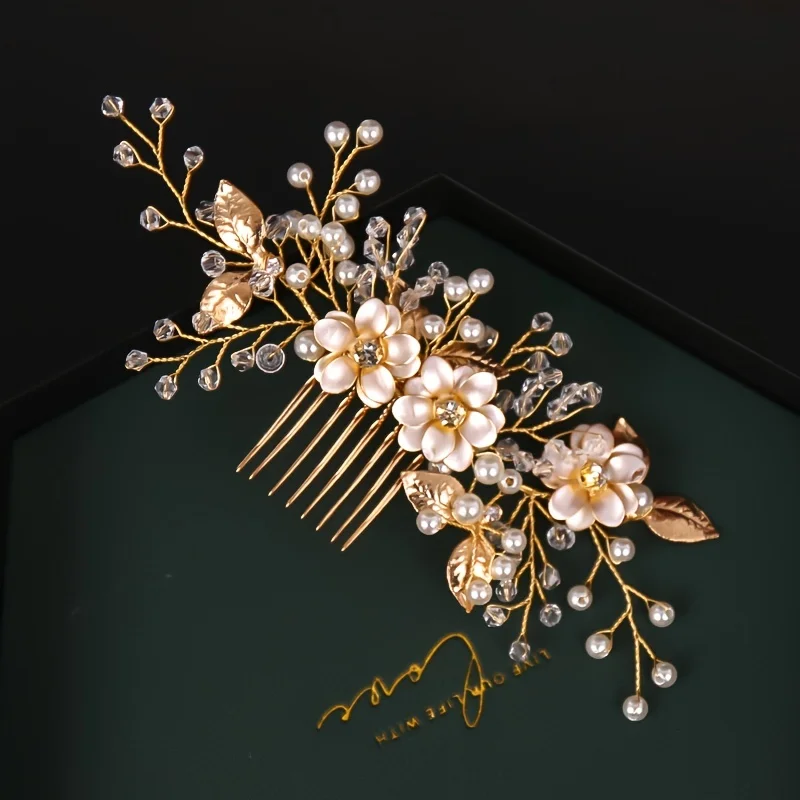 女性のための手作りの金と花のヘアバンド,真珠,ラインストーン - Wedding Supply Store のレビューと価格